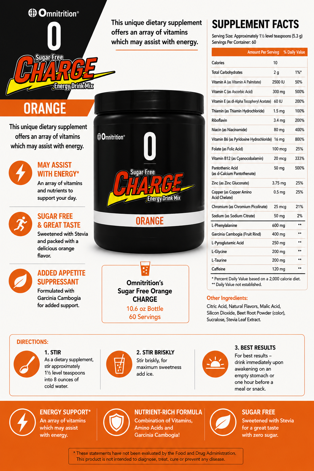 Sugar Free Orange Charge Bottle